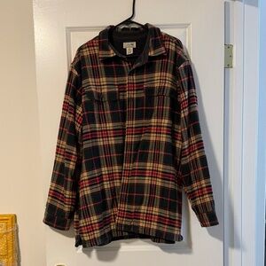L.L. Bean Plaid Button Down Shirt - Black, Red, Tan